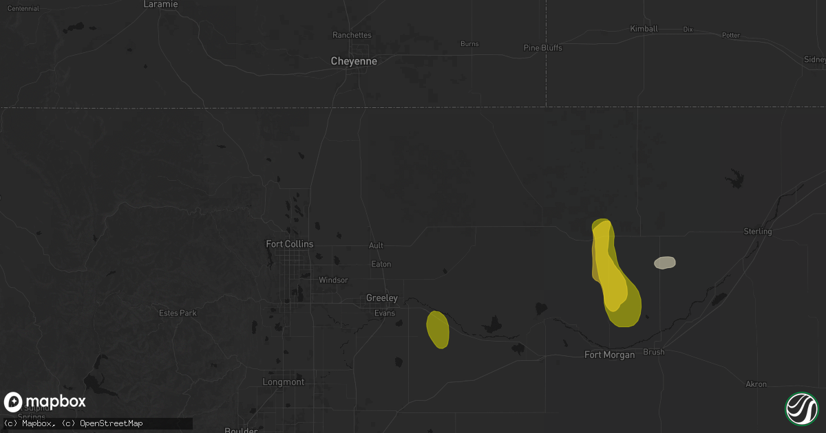 Hail map in Ault, CO on August 16, 2026