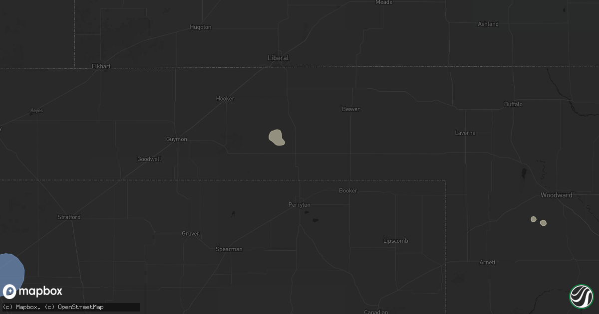 Hail map in Balko, OK on August 16, 2026