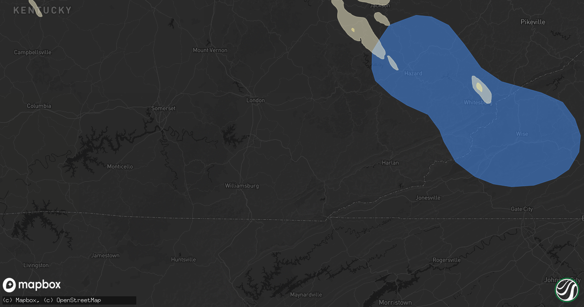 Hail map in Barbourville, KY on August 16, 2026