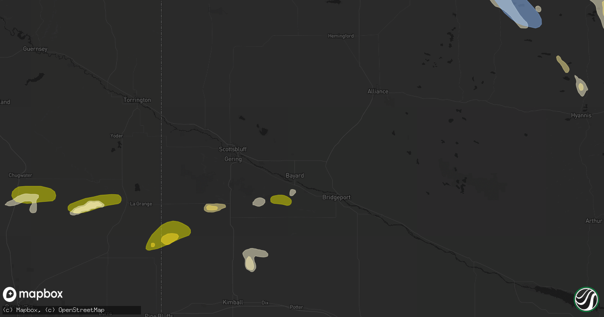 Hail map in Bayard, NE on August 16, 2026
