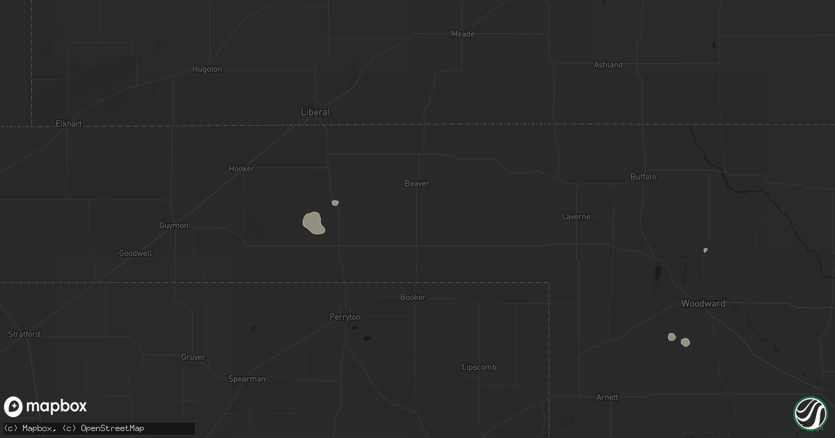 Hail map in Beaver, OK on August 16, 2026