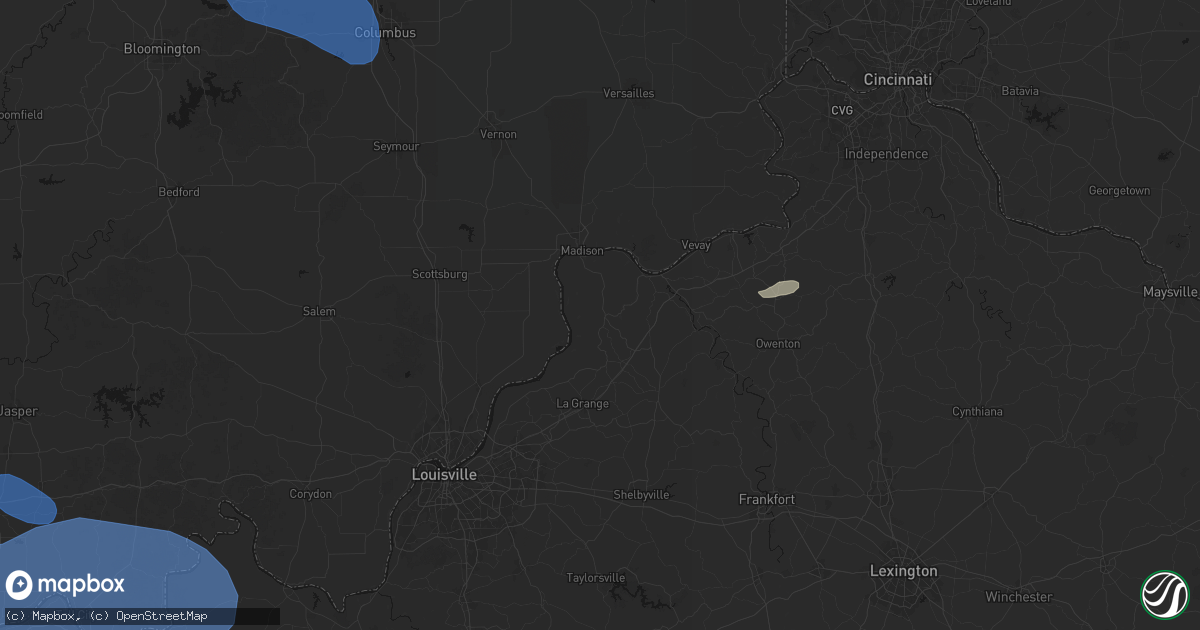 Hail map in Bedford, KY on August 16, 2026