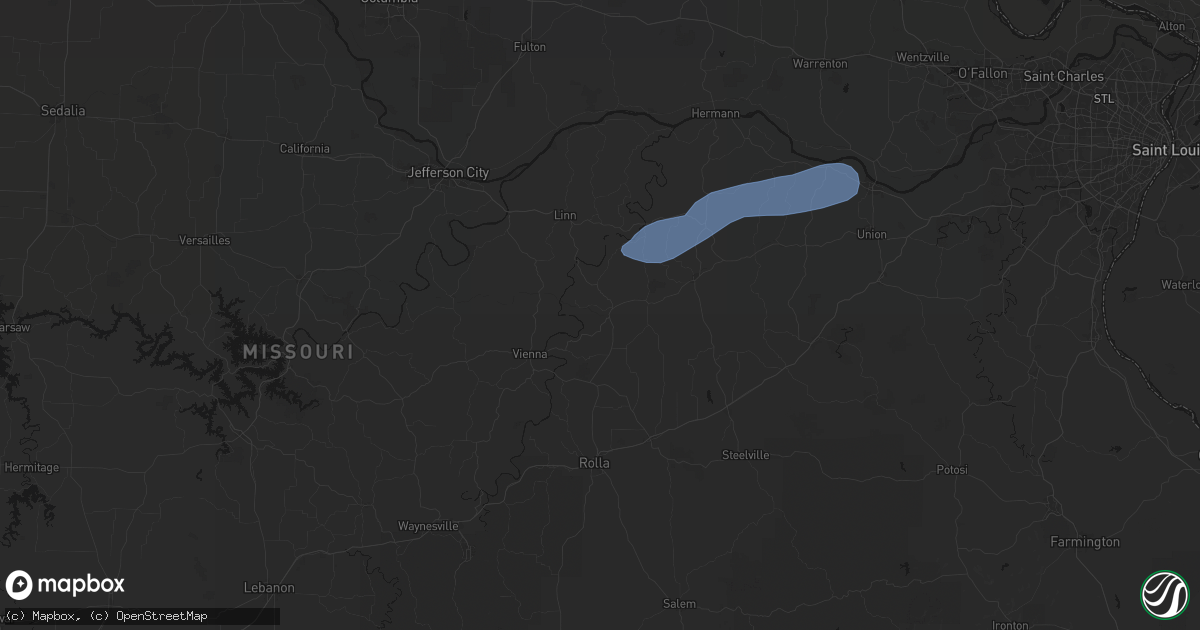 Hail map in Belle, MO on August 16, 2026