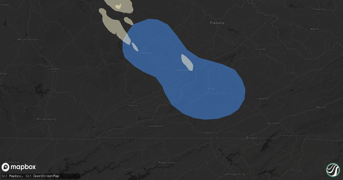 Hail map in Benham, KY on August 16, 2026