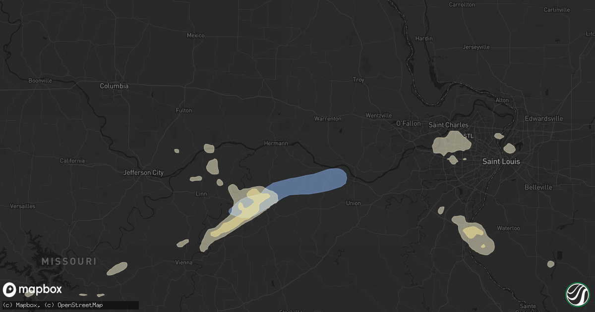 Hail map in Berger, MO on August 16, 2026