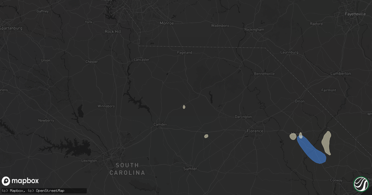 Hail map in Bethune, SC on August 16, 2026