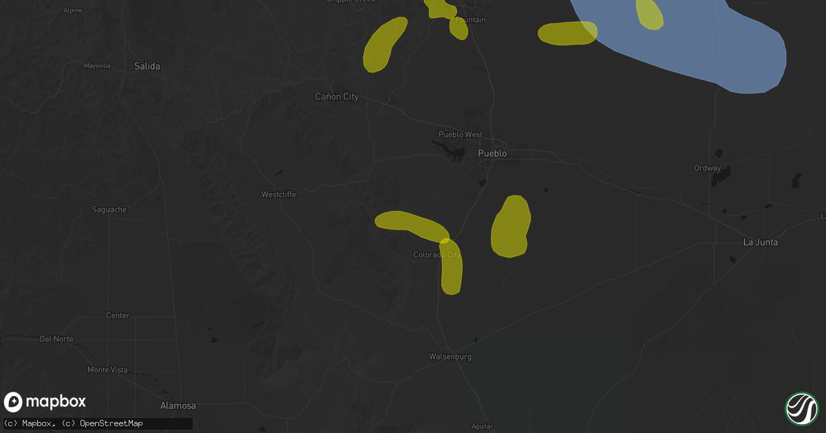Hail map in Beulah, CO on August 16, 2026
