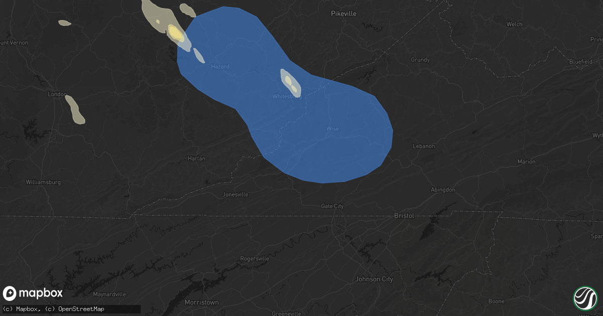 Hail map in Big Stone Gap, VA on August 16, 2026
