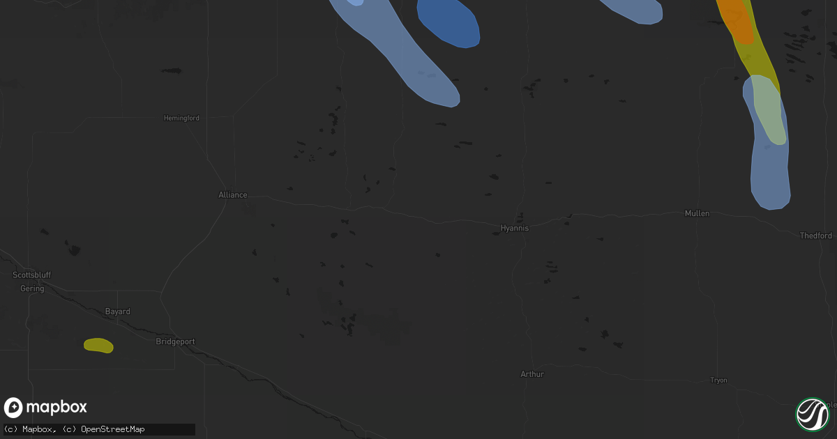 Hail map in Bingham, NE on August 16, 2026
