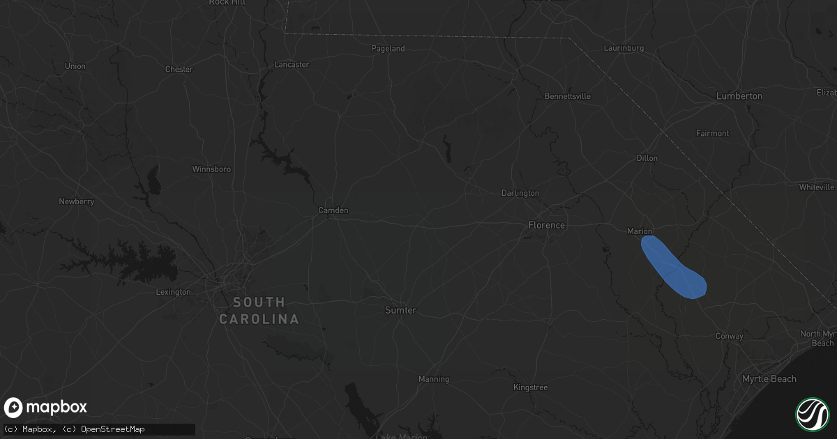 Hail map in Bishopville, SC on August 16, 2026