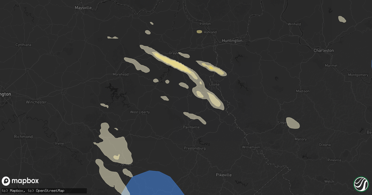 Hail map in Blaine, KY on August 16, 2026