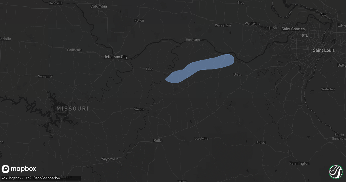 Hail map in Bland, MO on August 16, 2026