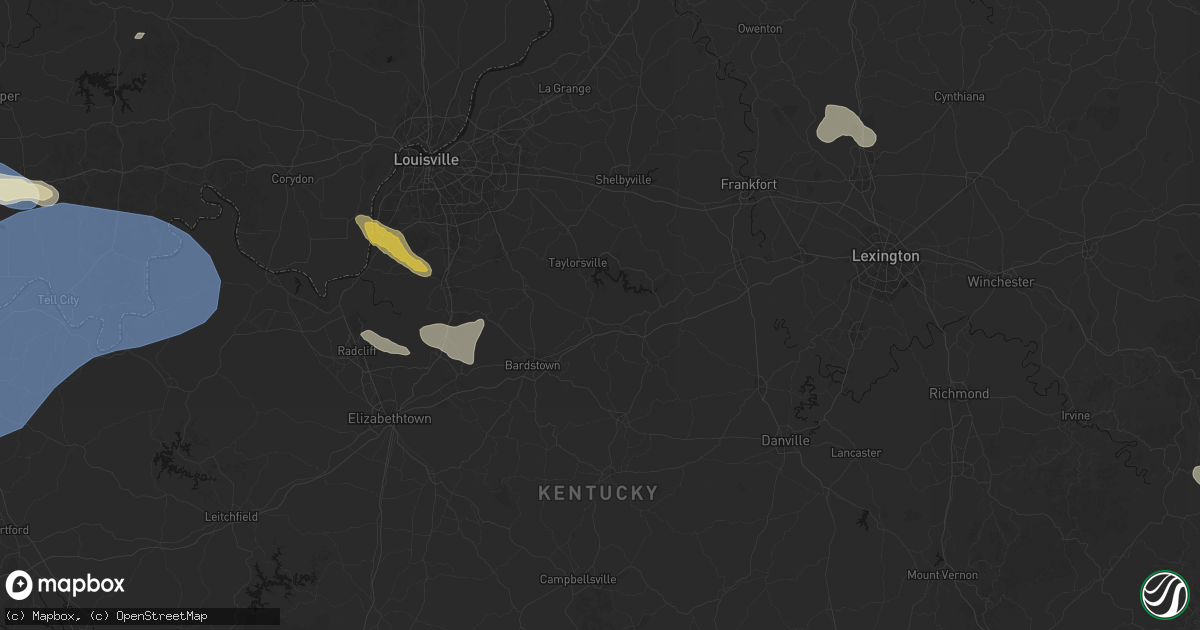 Hail map in Bloomfield, KY on August 16, 2026