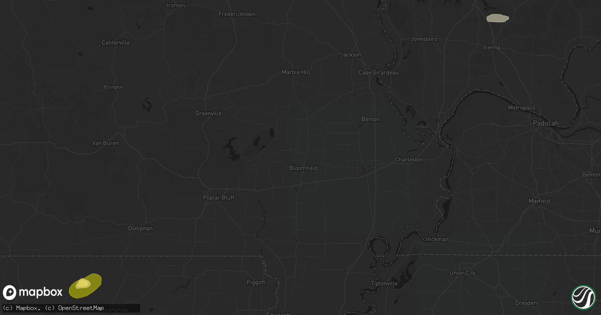 Hail map in Bloomfield, MO on August 16, 2026