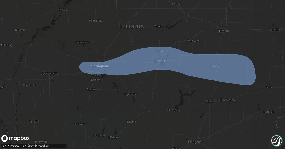 Hail map in Blue Mound, IL on August 16, 2026