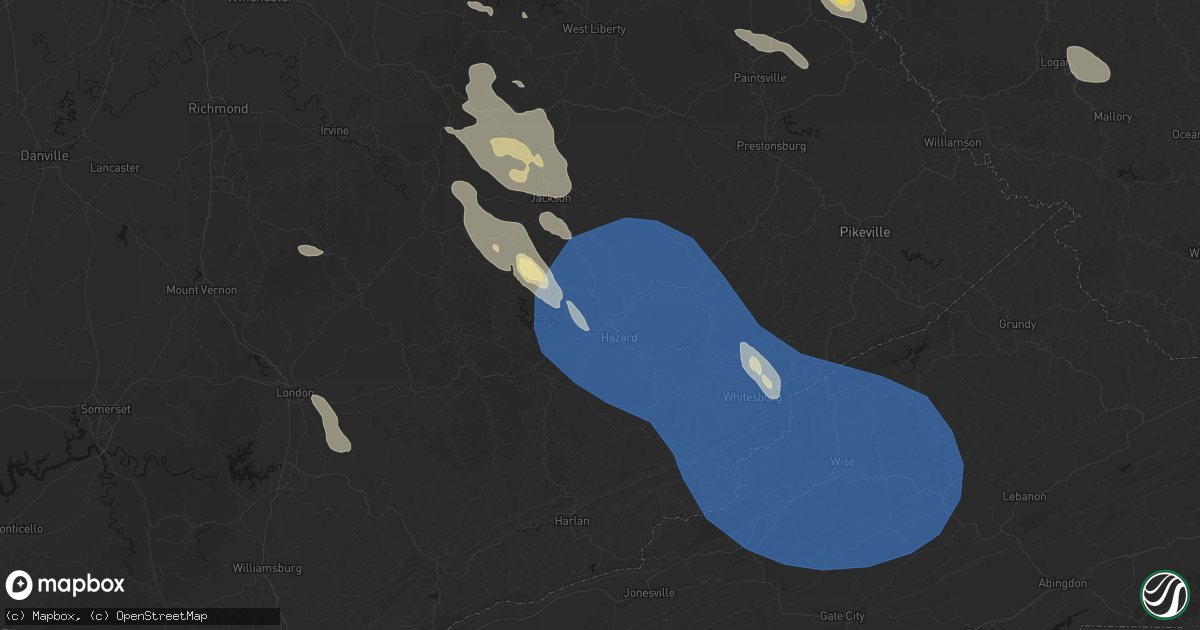 Hail map in Bonnyman, KY on August 16, 2026
