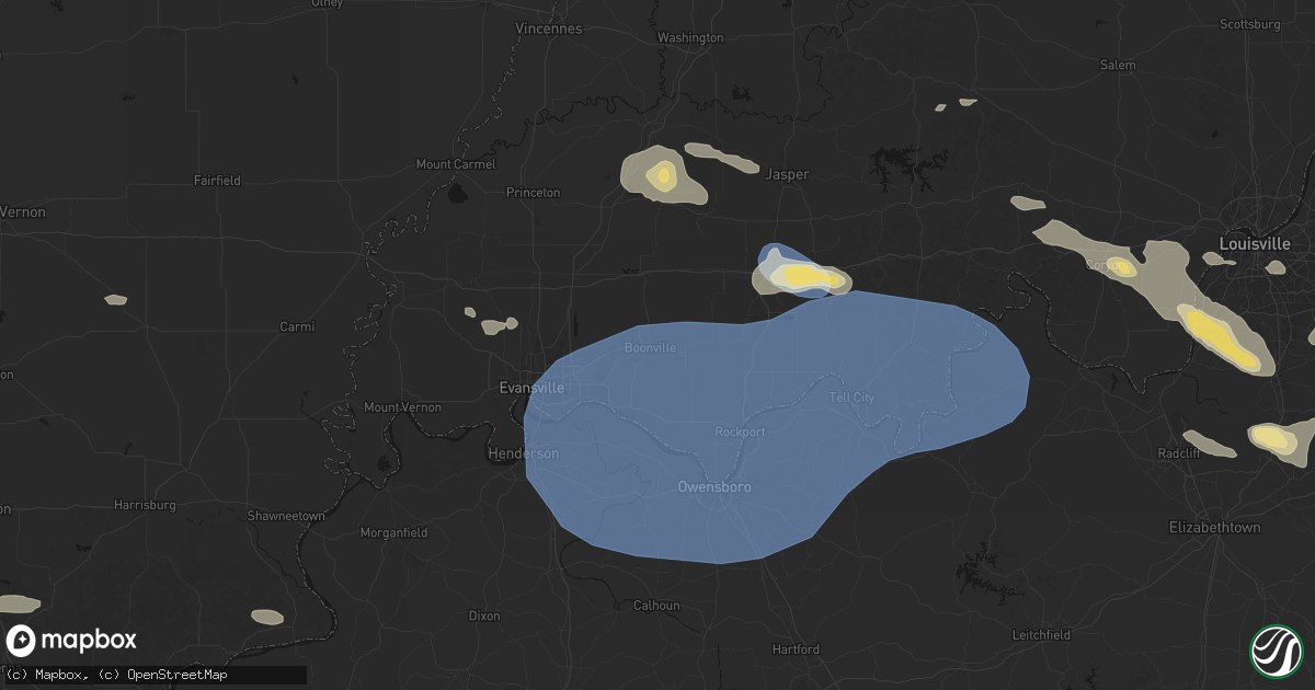 Hail map in Boonville, IN on August 16, 2026