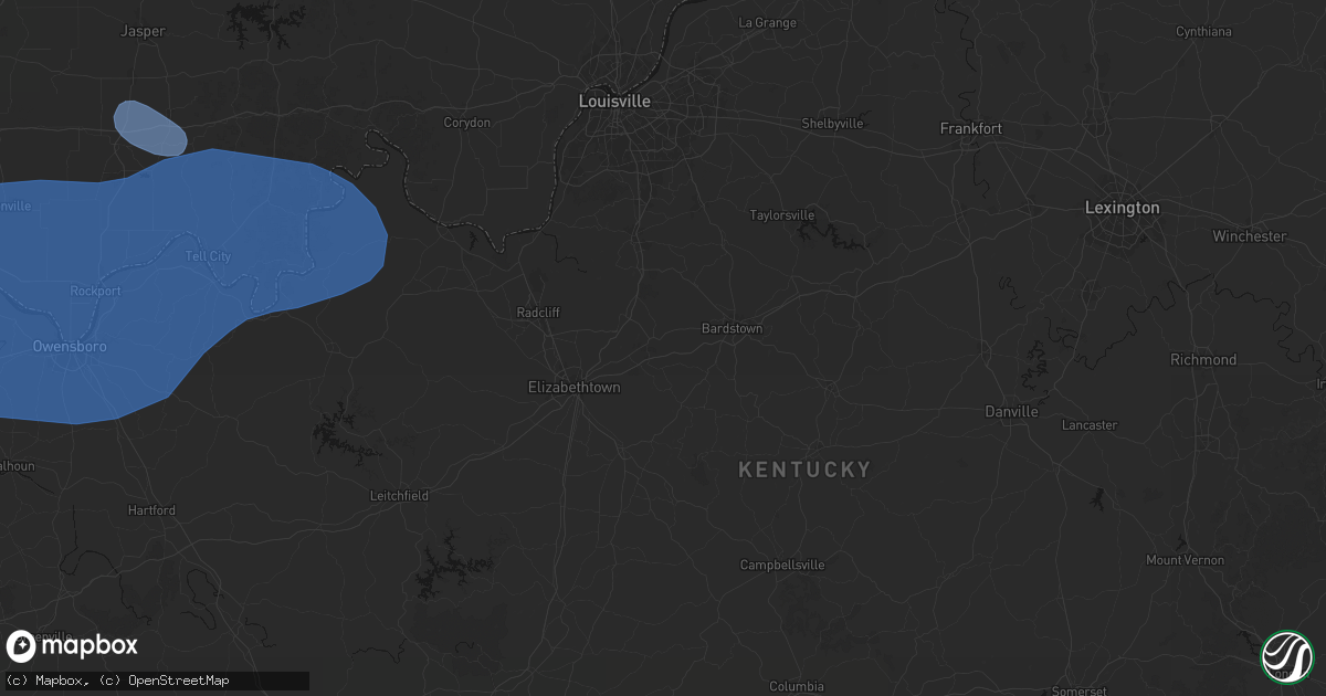 Hail map in Boston, KY on August 16, 2026