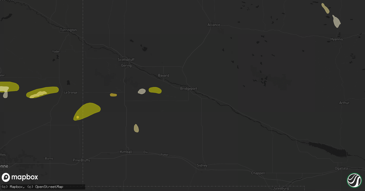 Hail map in Bridgeport, NE on August 16, 2026