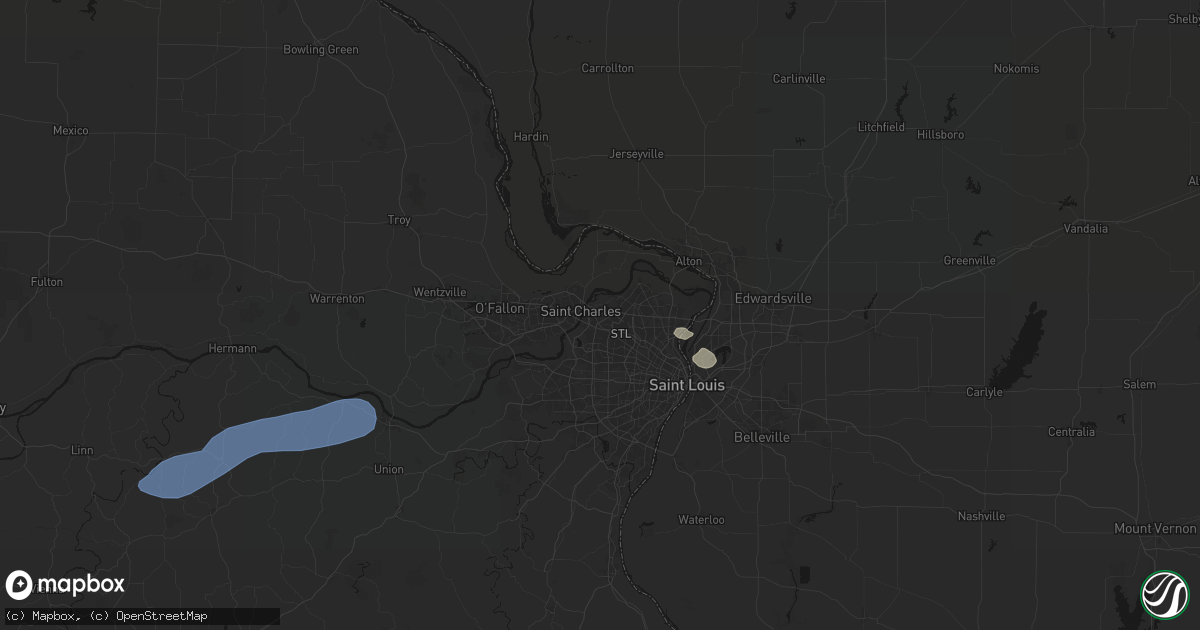 Hail map in Bridgeton, MO on August 16, 2026