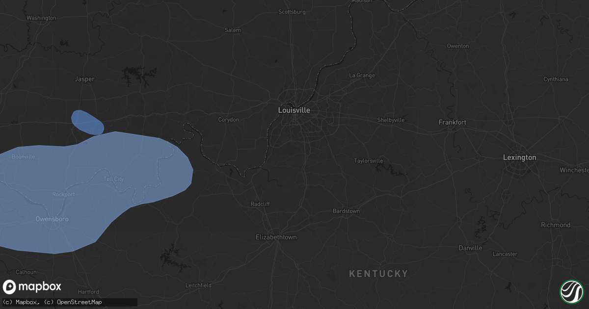 Hail map in Brooks, KY on August 16, 2026