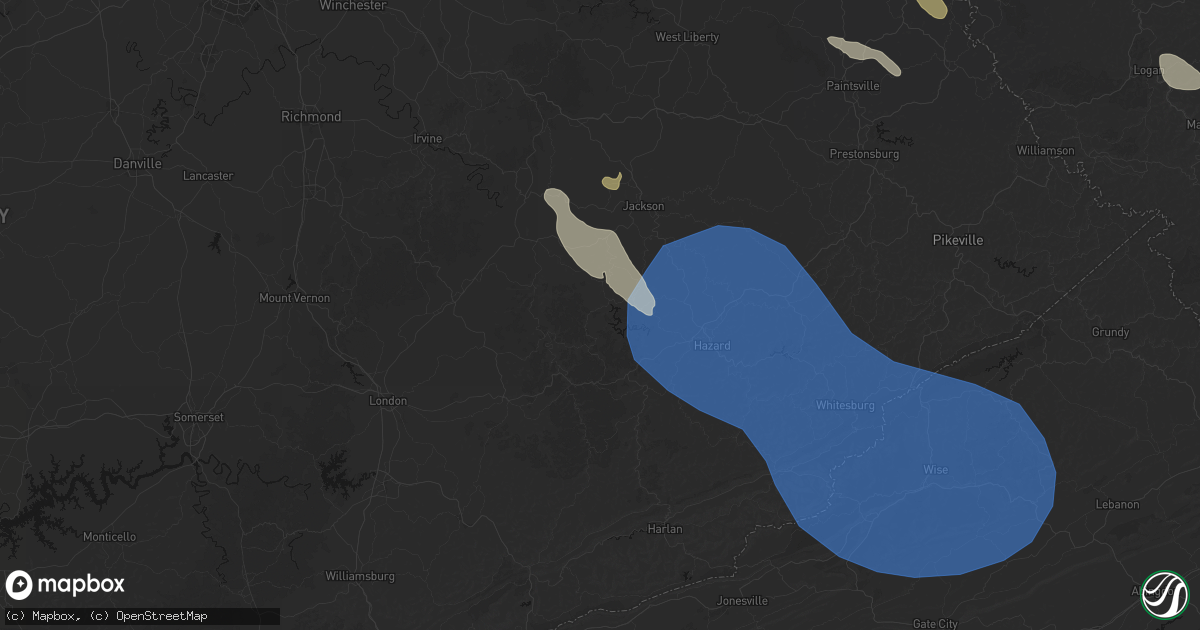 Hail map in Buckhorn, KY on August 16, 2026