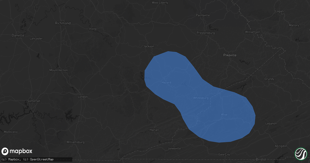 Hail map in Busy, KY on August 16, 2026