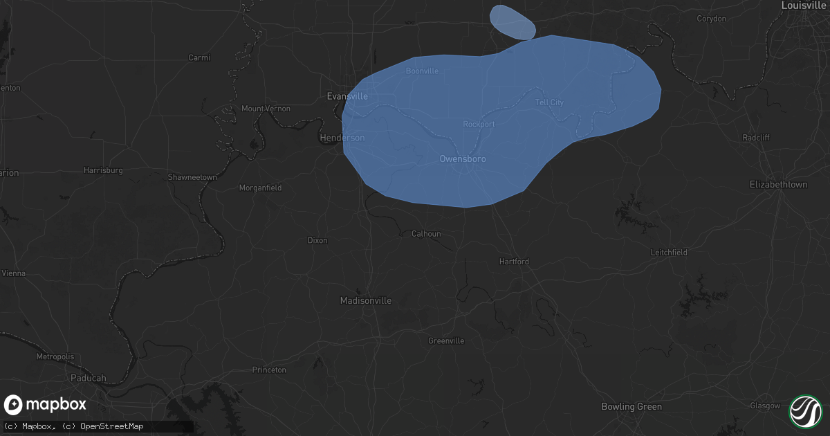 Hail map in Calhoun, KY on August 16, 2026
