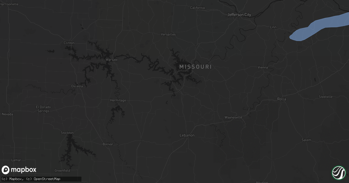 Hail map in Camdenton, MO on August 16, 2026