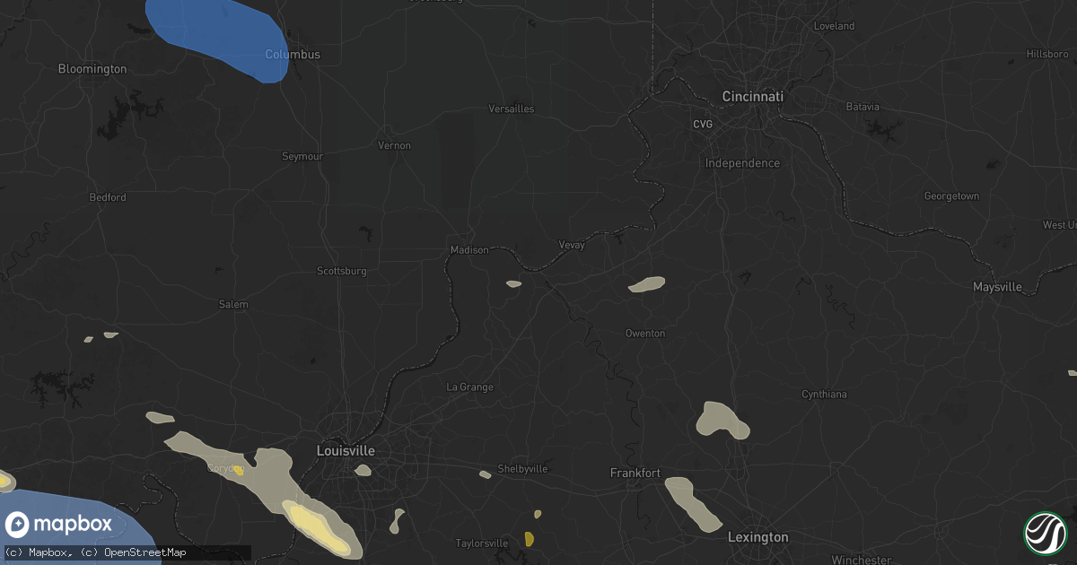 Hail map in Carrollton, KY on August 16, 2026