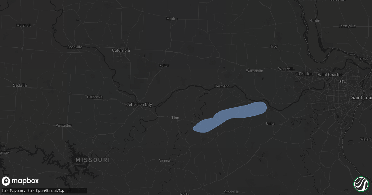Hail map in Chamois, MO on August 16, 2026