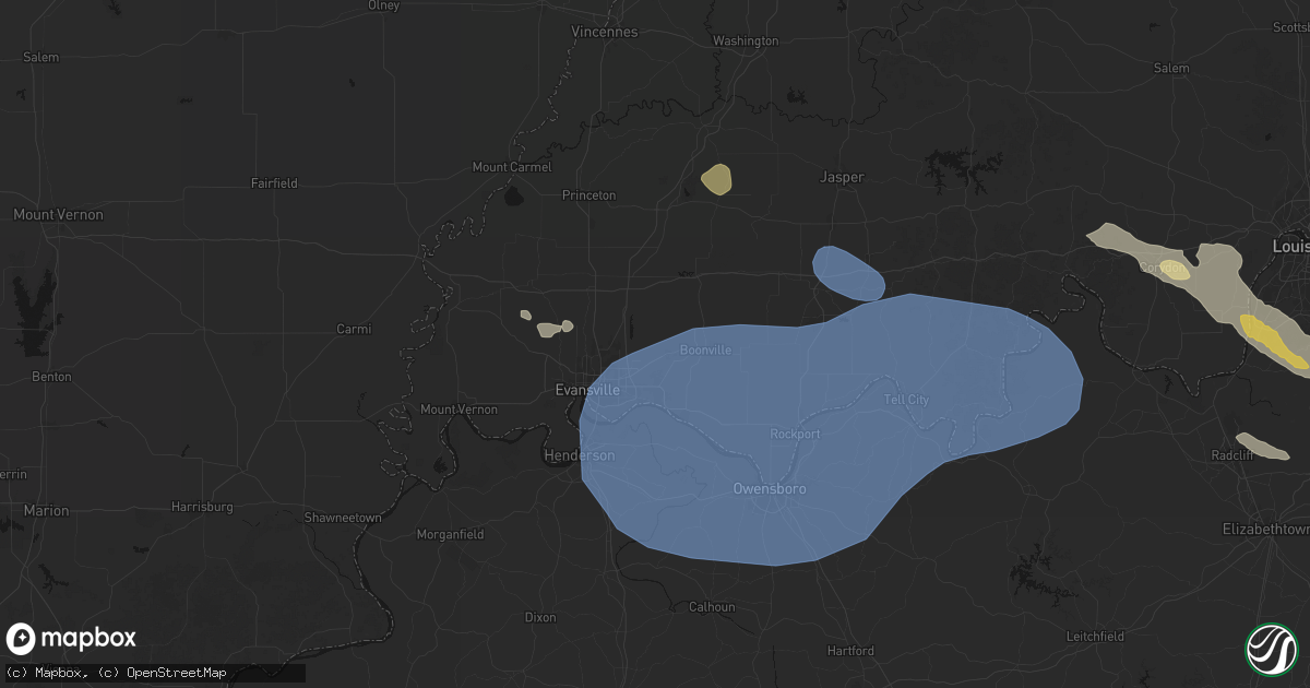 Hail map in Chandler, IN on August 16, 2026