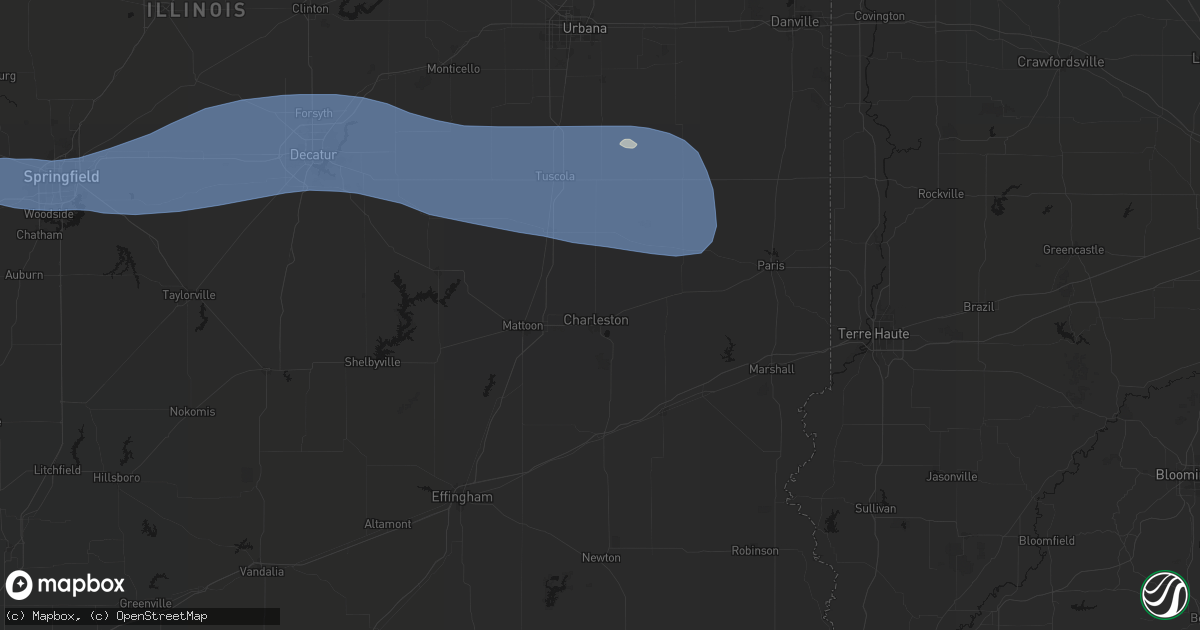 Hail map in Charleston, IL on August 16, 2026