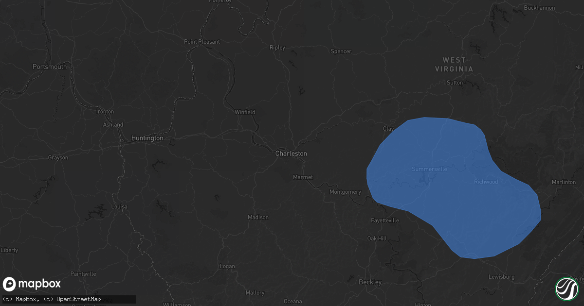 Hail map in Charleston, WV on August 16, 2026
