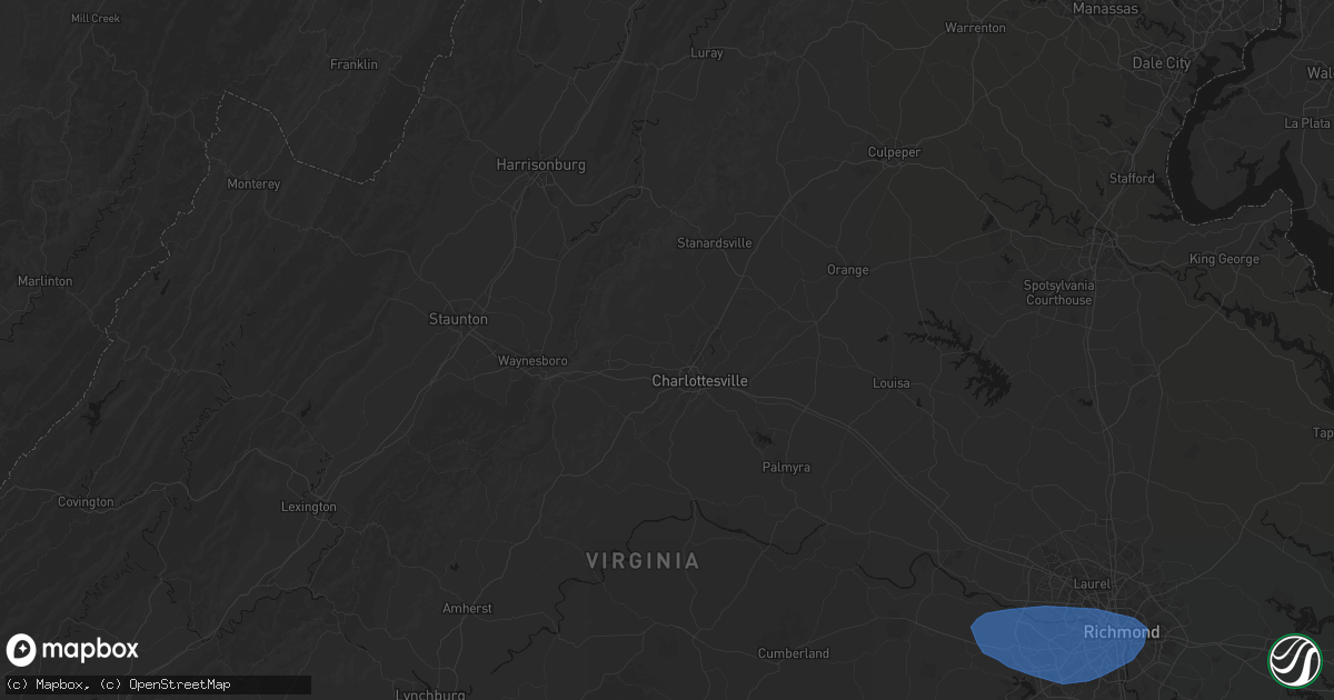 Hail map in Charlottesville, VA on August 16, 2026