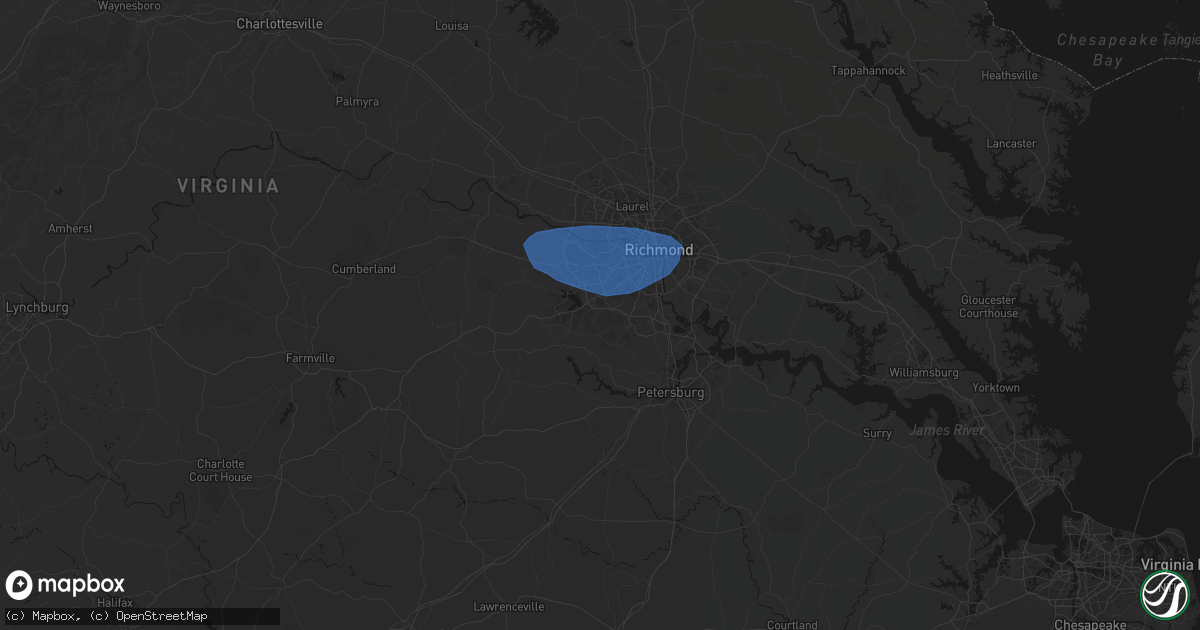 Hail map in Chesterfield, VA on August 16, 2026