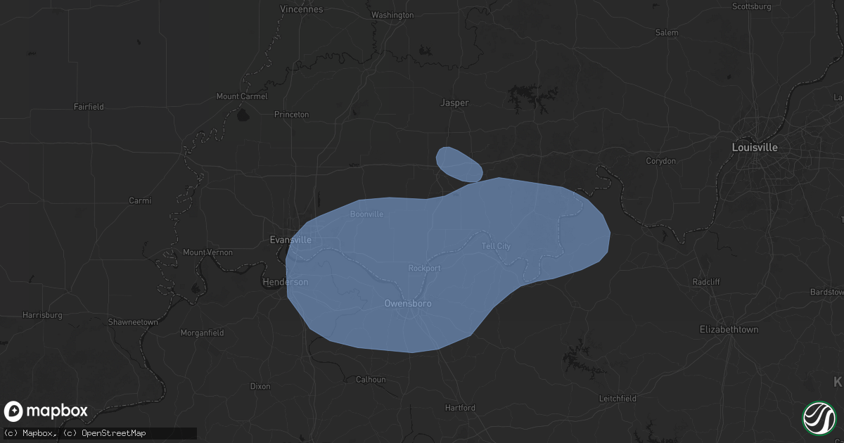 Hail map in Chrisney, IN on August 16, 2026