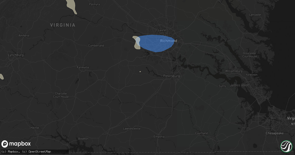 Hail map in Church Road, VA on August 16, 2026