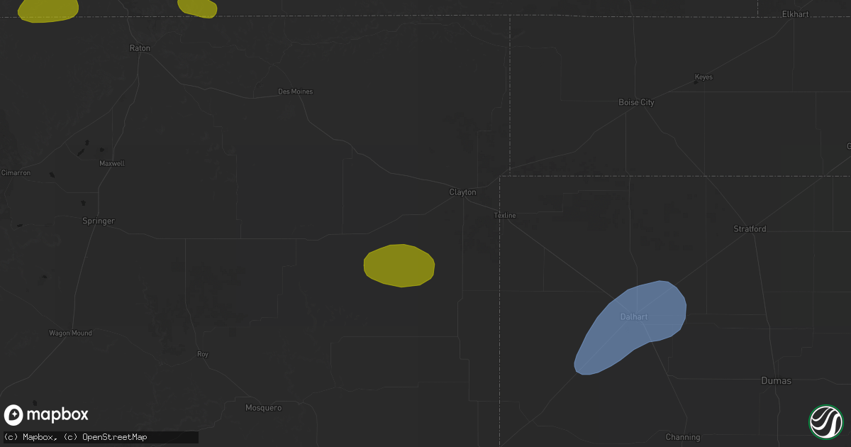 Hail map in Clayton, NM on August 16, 2026