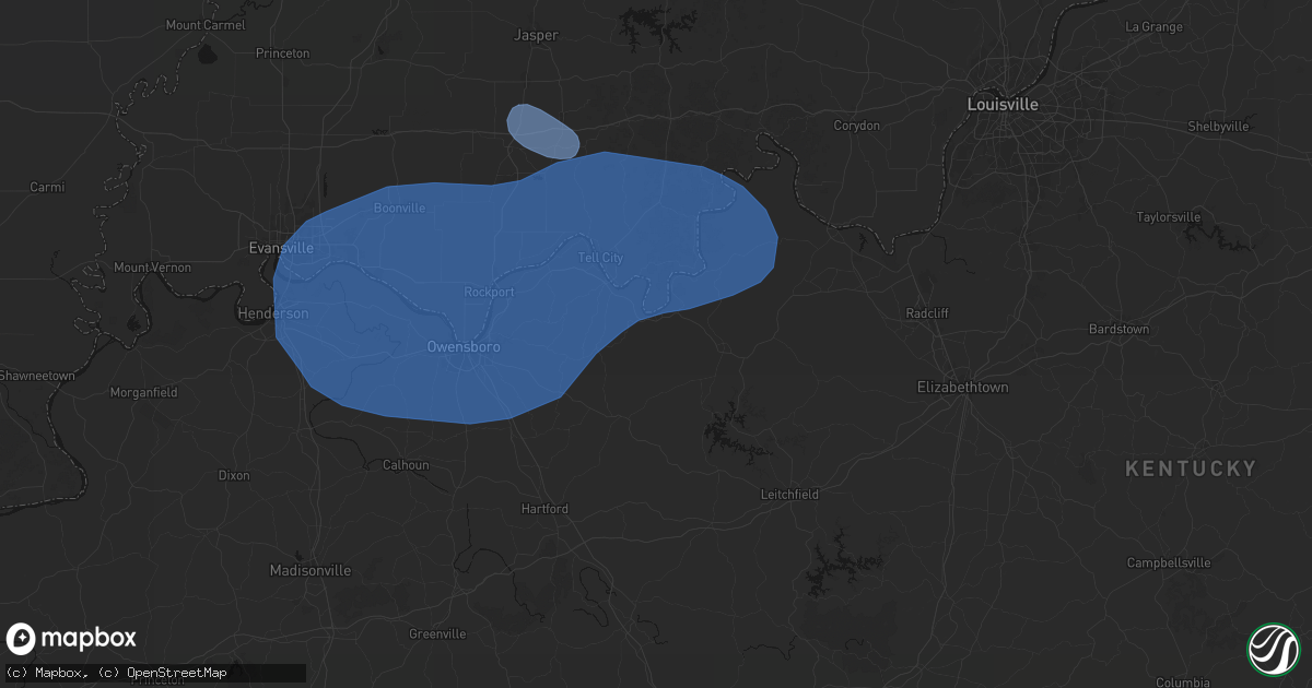 Hail map in Cloverport, KY on August 16, 2026