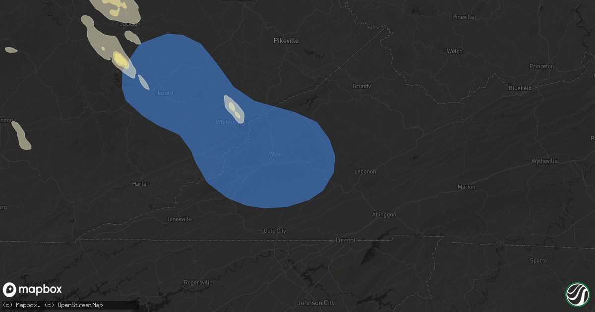 Hail map in Coeburn, VA on August 16, 2026