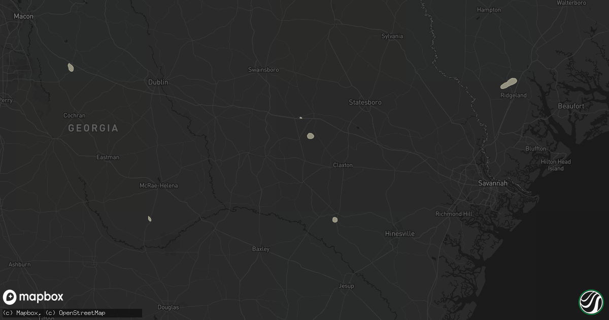 Hail map in Collins, GA on August 16, 2026