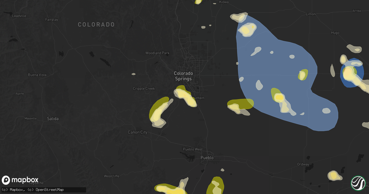 Hail map in Colorado Springs, CO on August 16, 2026