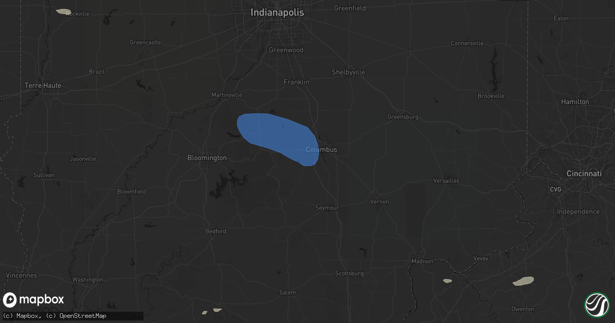 Hail map in Columbus, IN on August 16, 2026