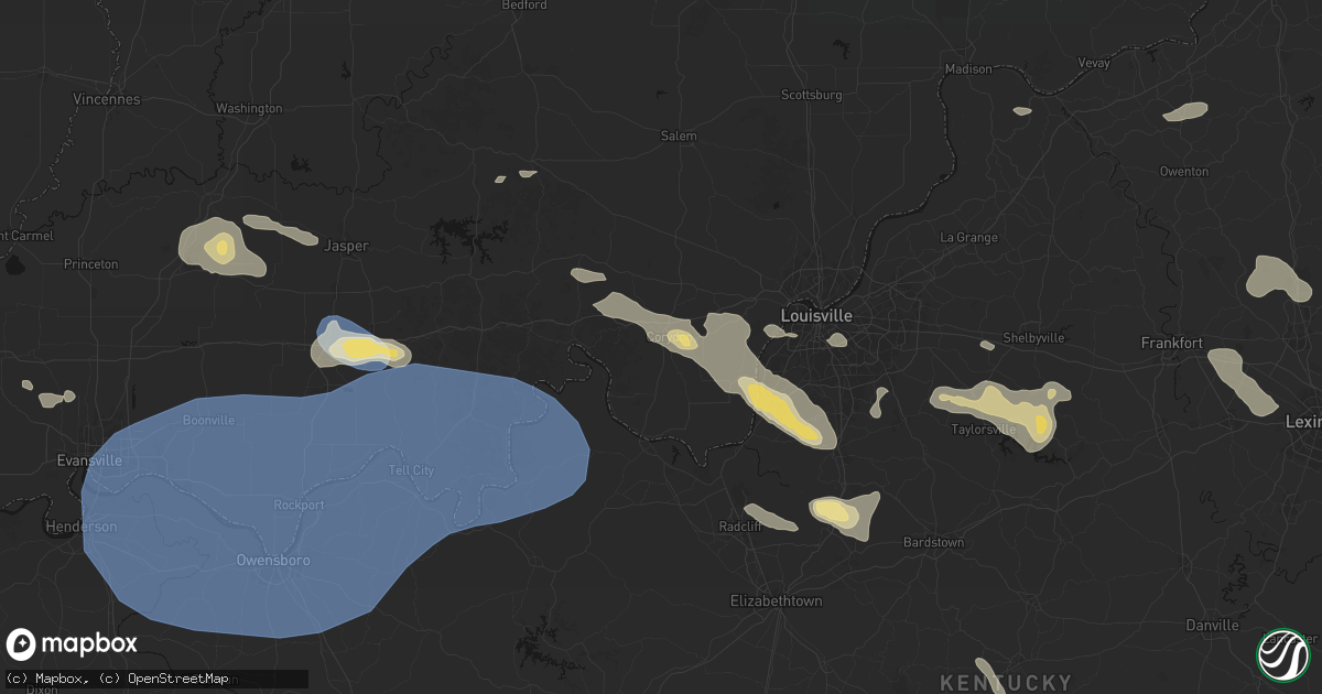 Hail map in Corydon, IN on August 16, 2026