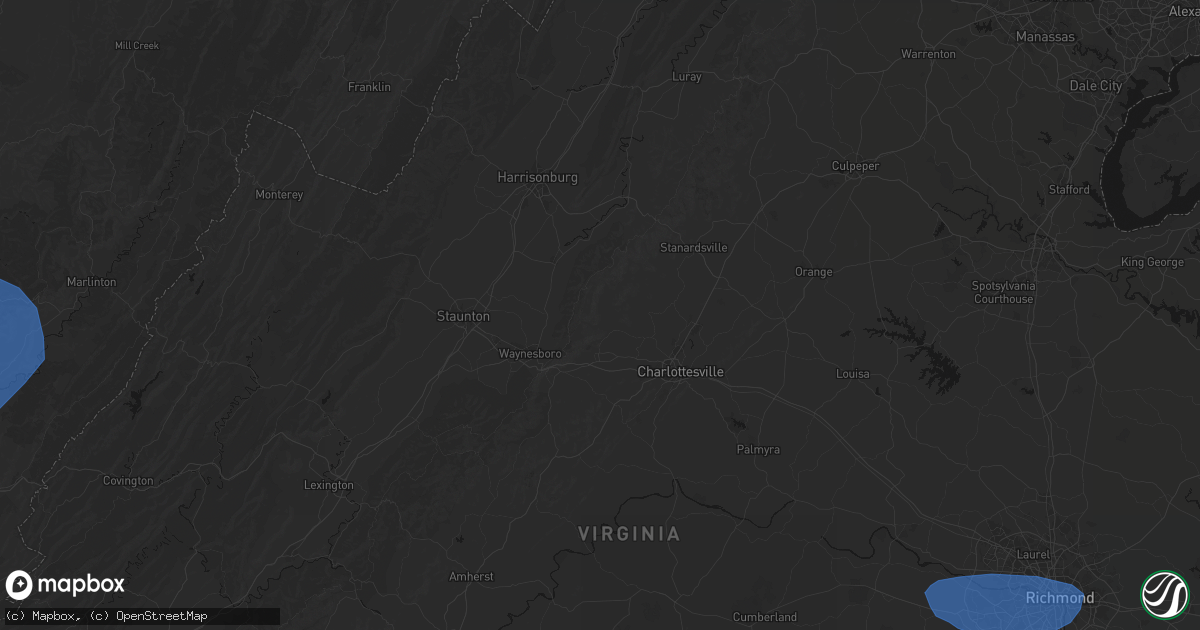 Hail map in Crozet, VA on August 16, 2026