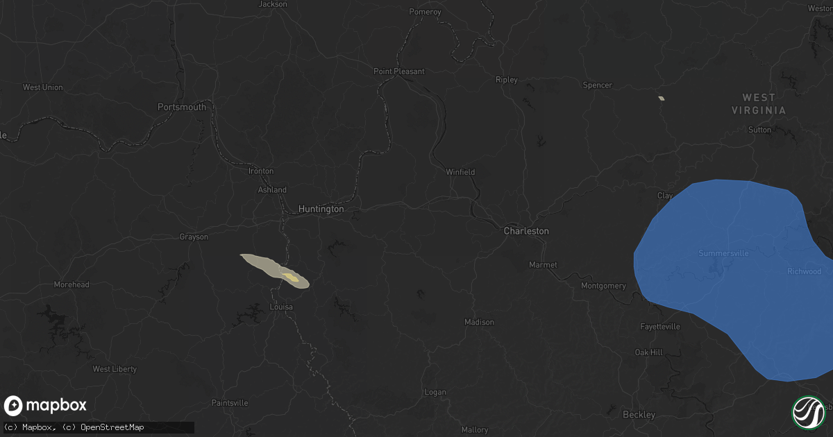 Hail map in Culloden, WV on August 16, 2026