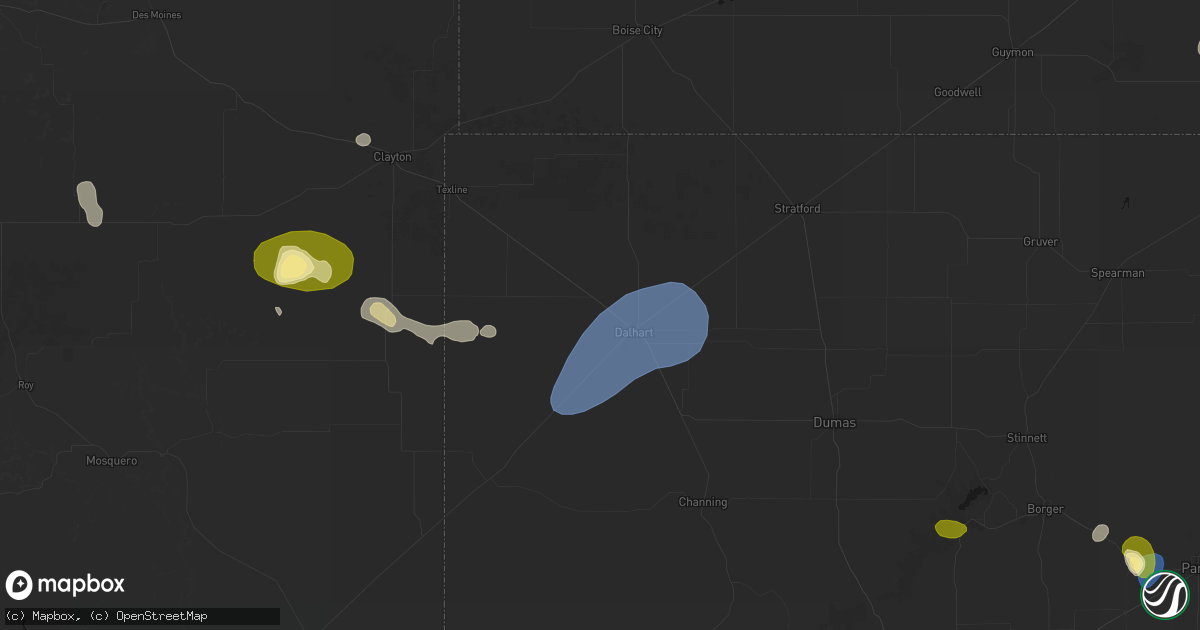Hail map in Dalhart, TX on August 16, 2026