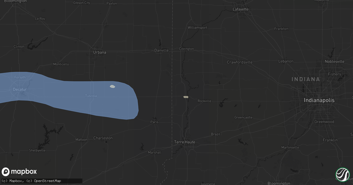 Hail map in Dana, IN on August 16, 2026