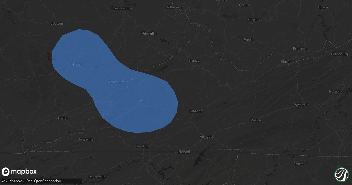 Hail map in Dante, VA on August 16, 2026